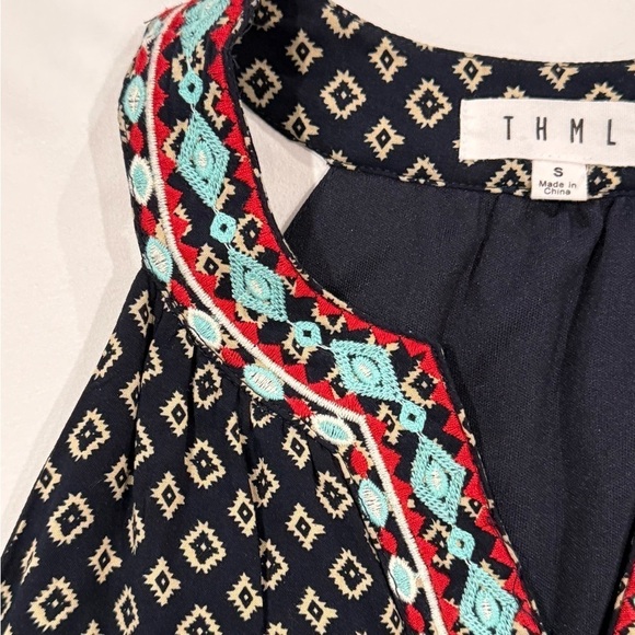 THML Dress Anthropologie Embroidered Sleeveless Dress Blue White Red Size Small - Picture 6 of 12